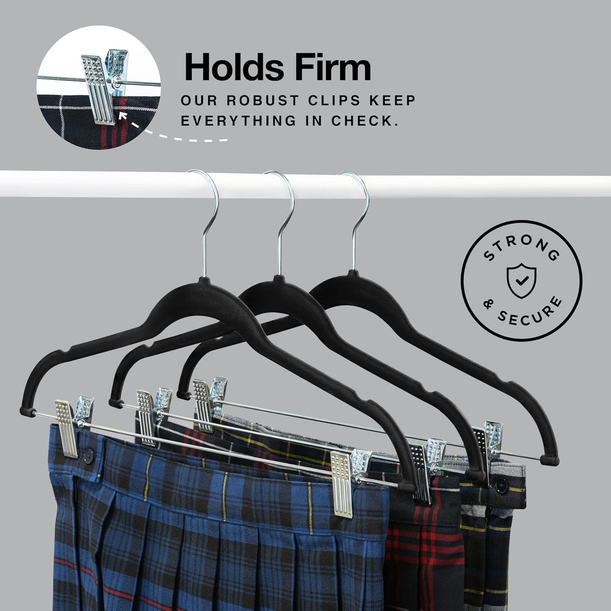 Home-it Pants Hangers with Clips 10 Pack, Black Velvet Non Slip Save Space