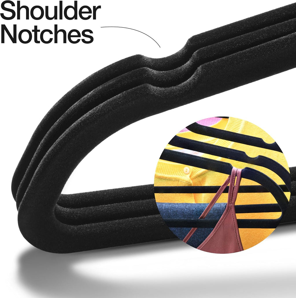 Home-it Premium Velvet Hangers 50 Pack - Black Slim Non-Slip Felt Hangers