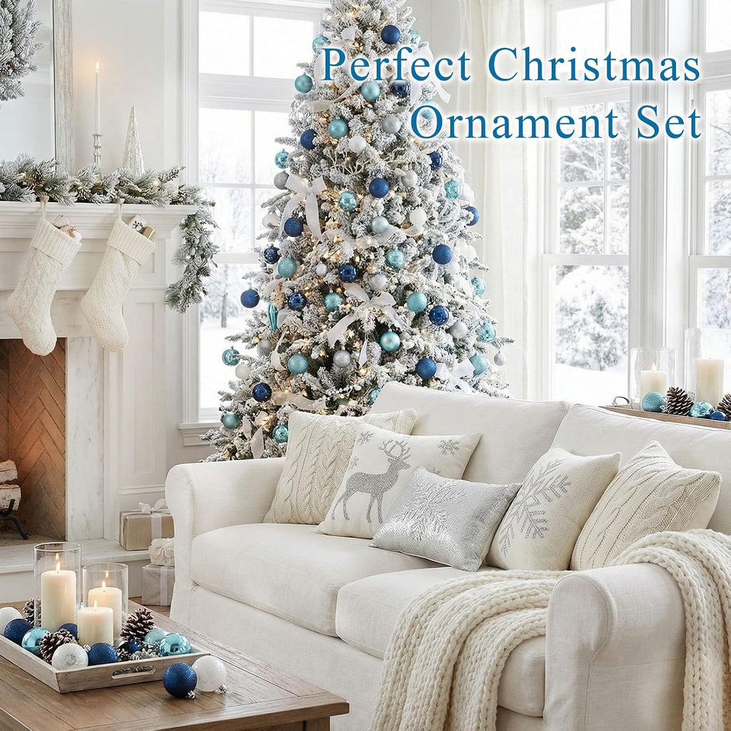 DOMESTAR 100 PCS Shatterproof Blue Christmas Ornament Set