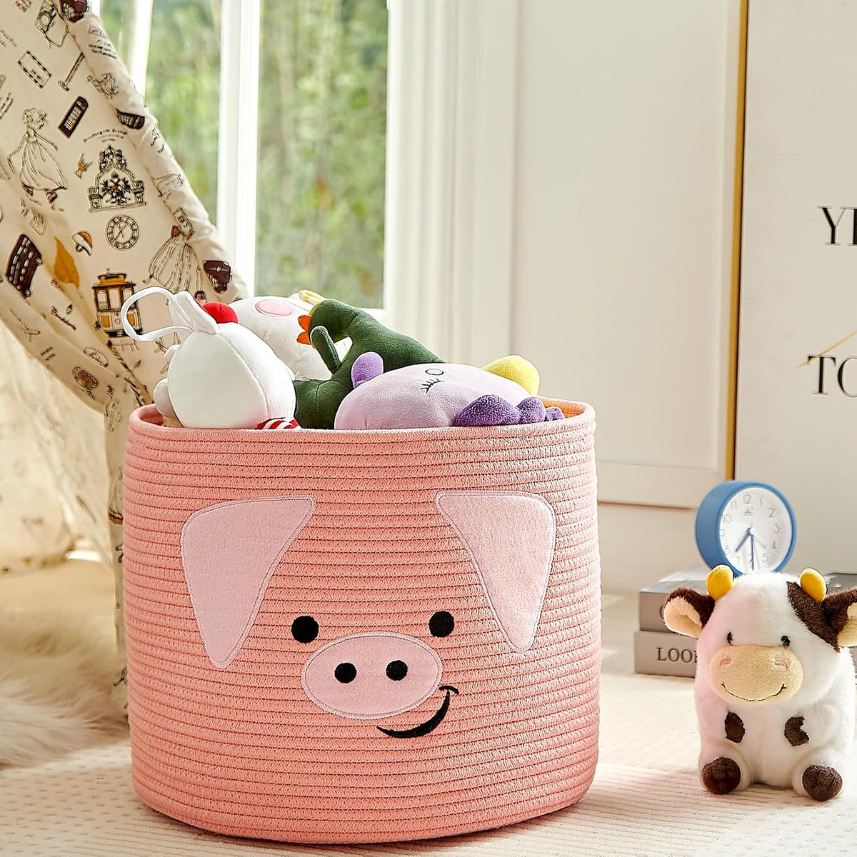 OMERAI Animal Shaped Woven Rope Cotton Storage Basket with Handles