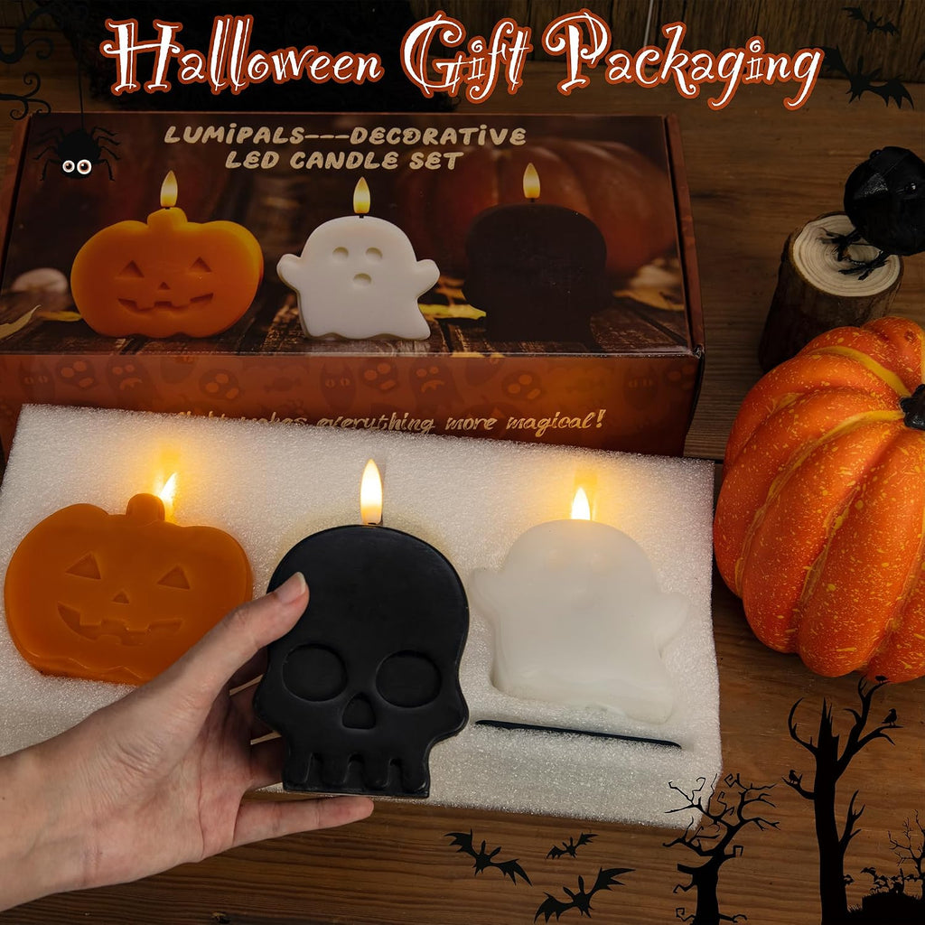 Halloween Flameless Candles with Remote, Cute Halloween Ghost Pumpkin Decor