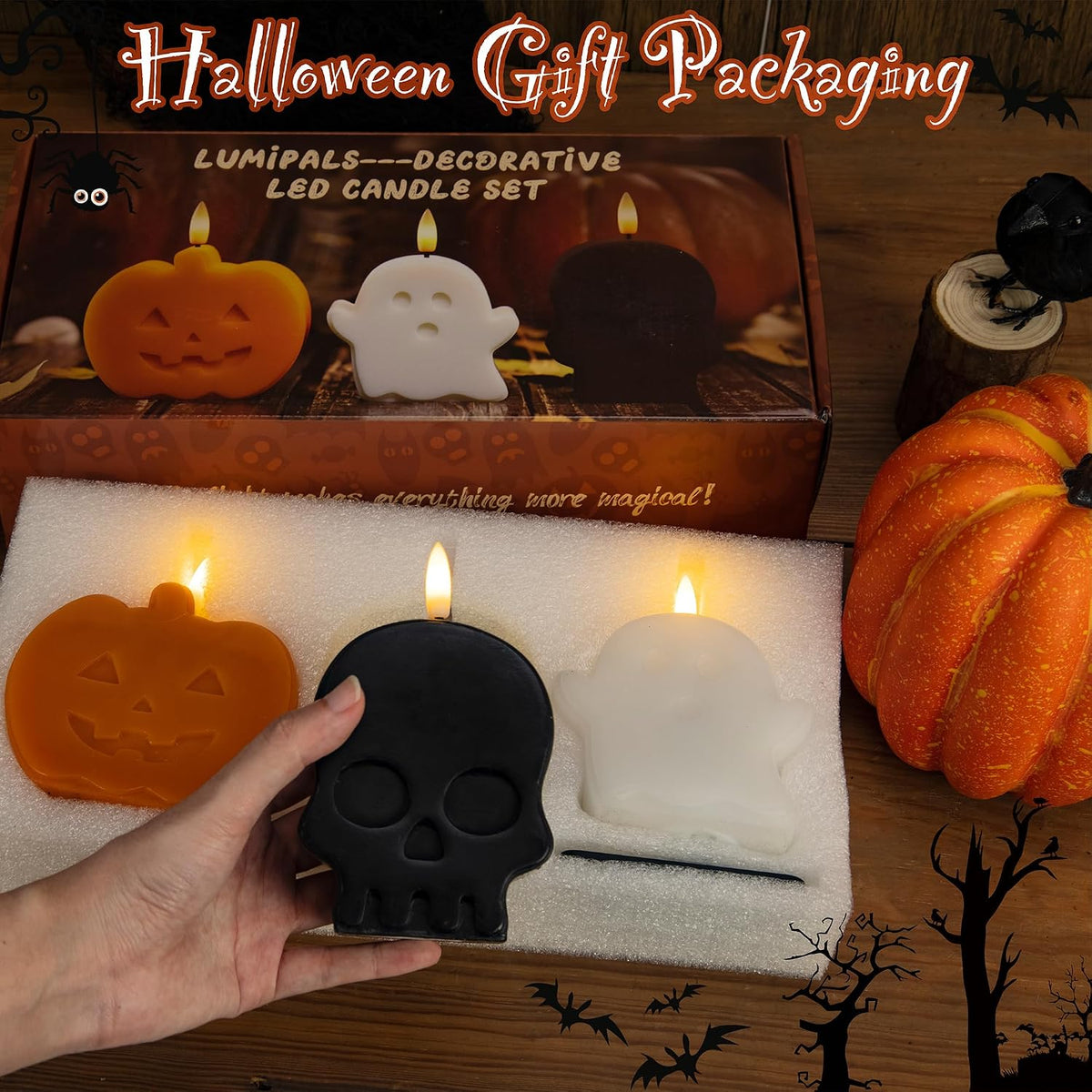 Halloween Flameless Candles with Remote, Cute Halloween Ghost Pumpkin Decor