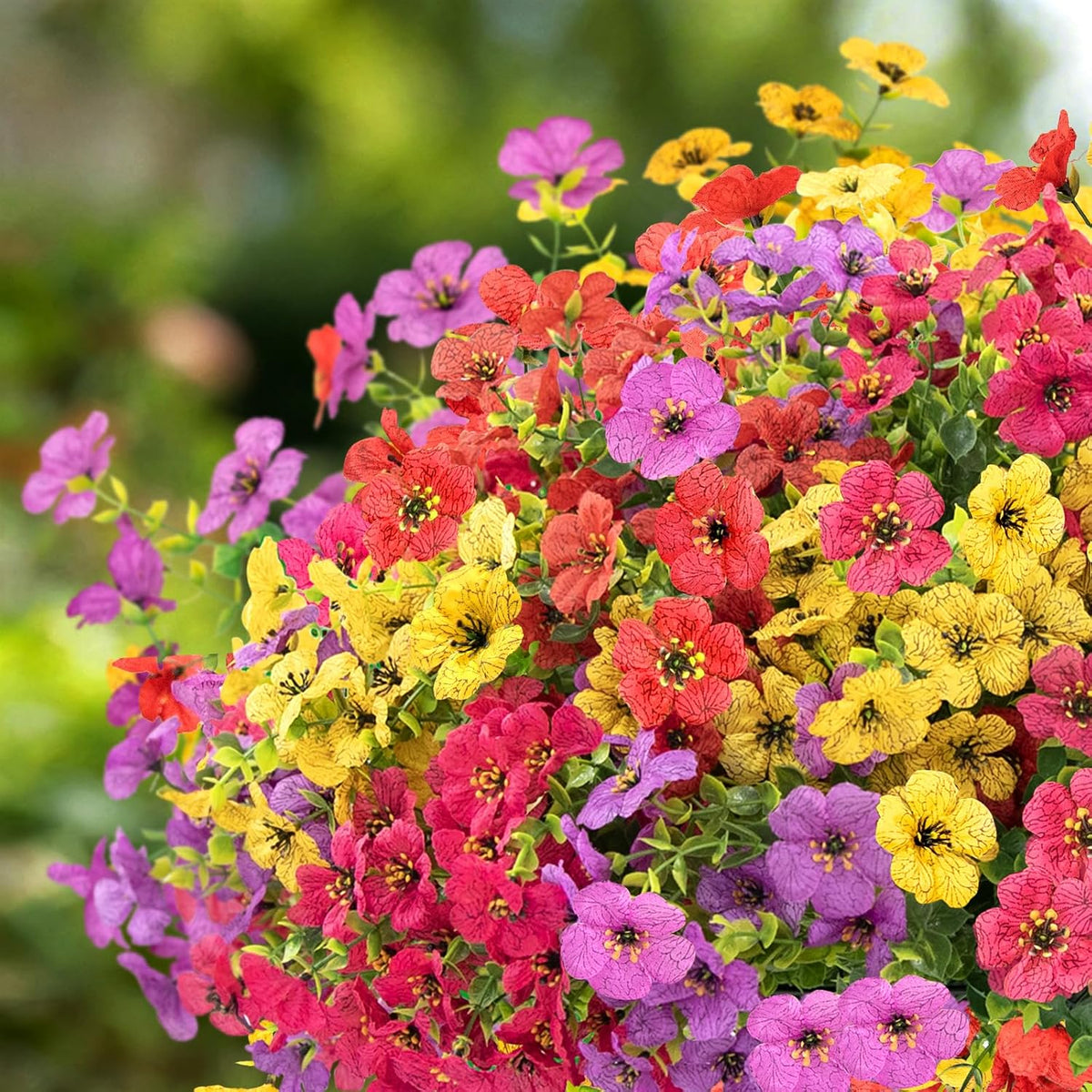 12 Bundles Artificial Flowers for Outdoors, Fake Silk Plastic Flowers for Outside, UV Resistant Faux Plants for Outside Garden Porch Window Home Planters Decoration (4 Multicolor)