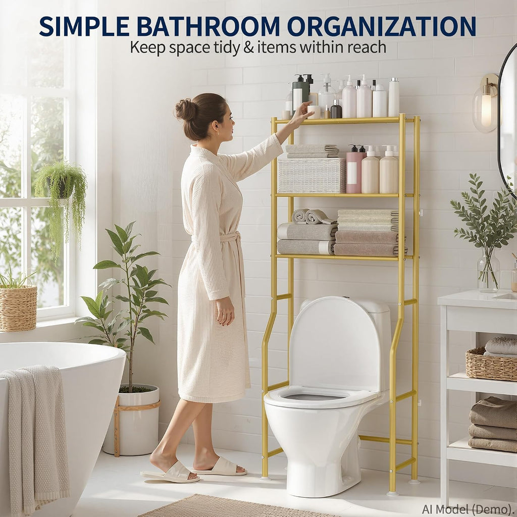 GloTika 3-Tier Over Toilet Storage, Anti-Wobble, Gold