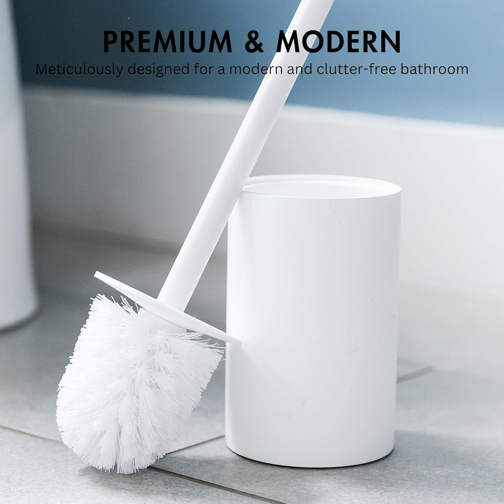 Yew Design Matte White Toilet Bowl Brush for Bathroom with Holder - Bathroom Cleaner Scrubber with Sleek Design, Sturdy, and Durable Bristles