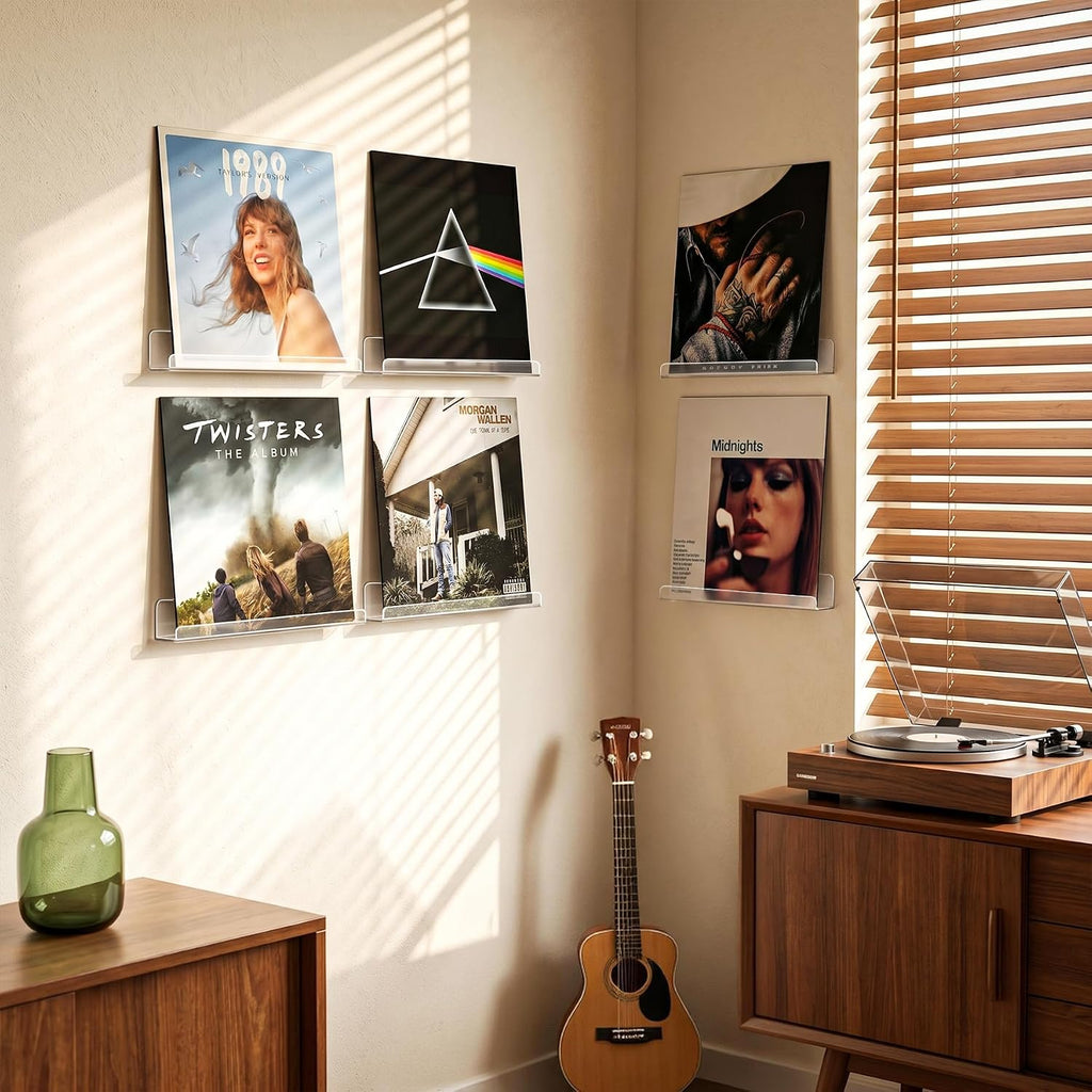 Laurensory Vinyl Record Wall Mount Shelves, 12 inch Vinyl Holder, 8 Pack