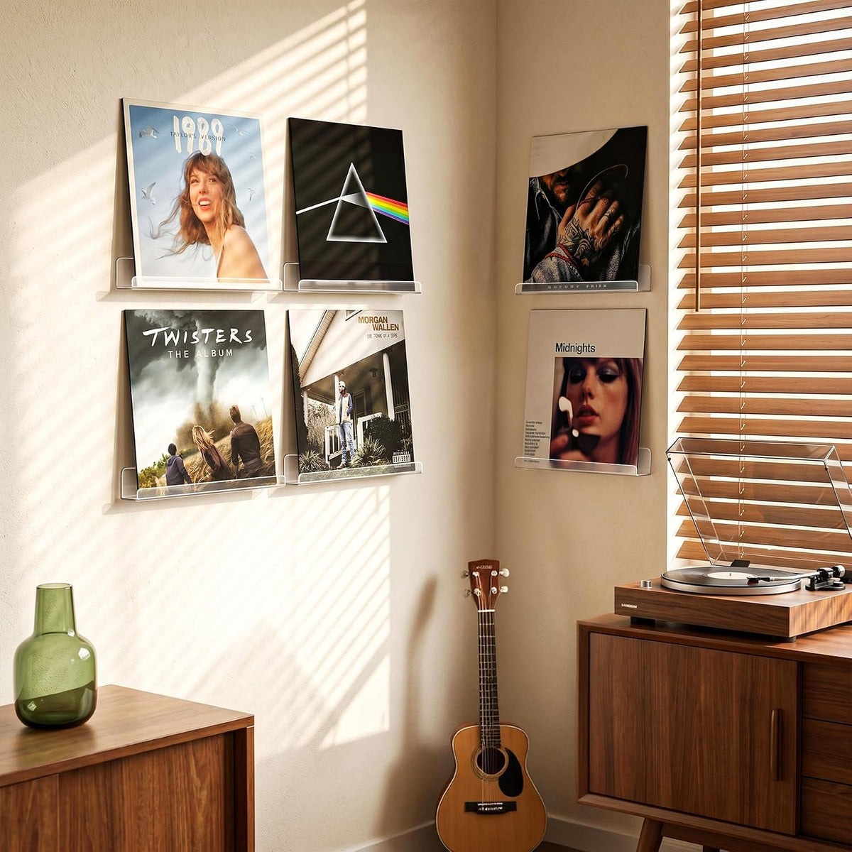 Laurensory Vinyl Record Wall Mount Shelves, 12 inch Vinyl Holder, 8 Pack