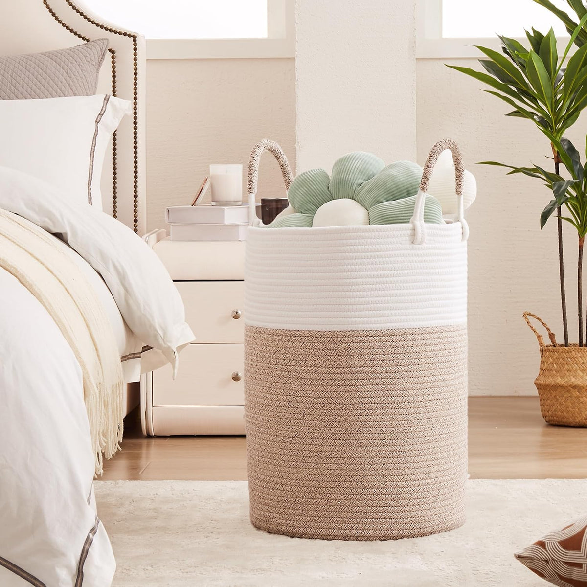 Cotton Rope Laundry Basket Large 80L Tall Woven Hamper