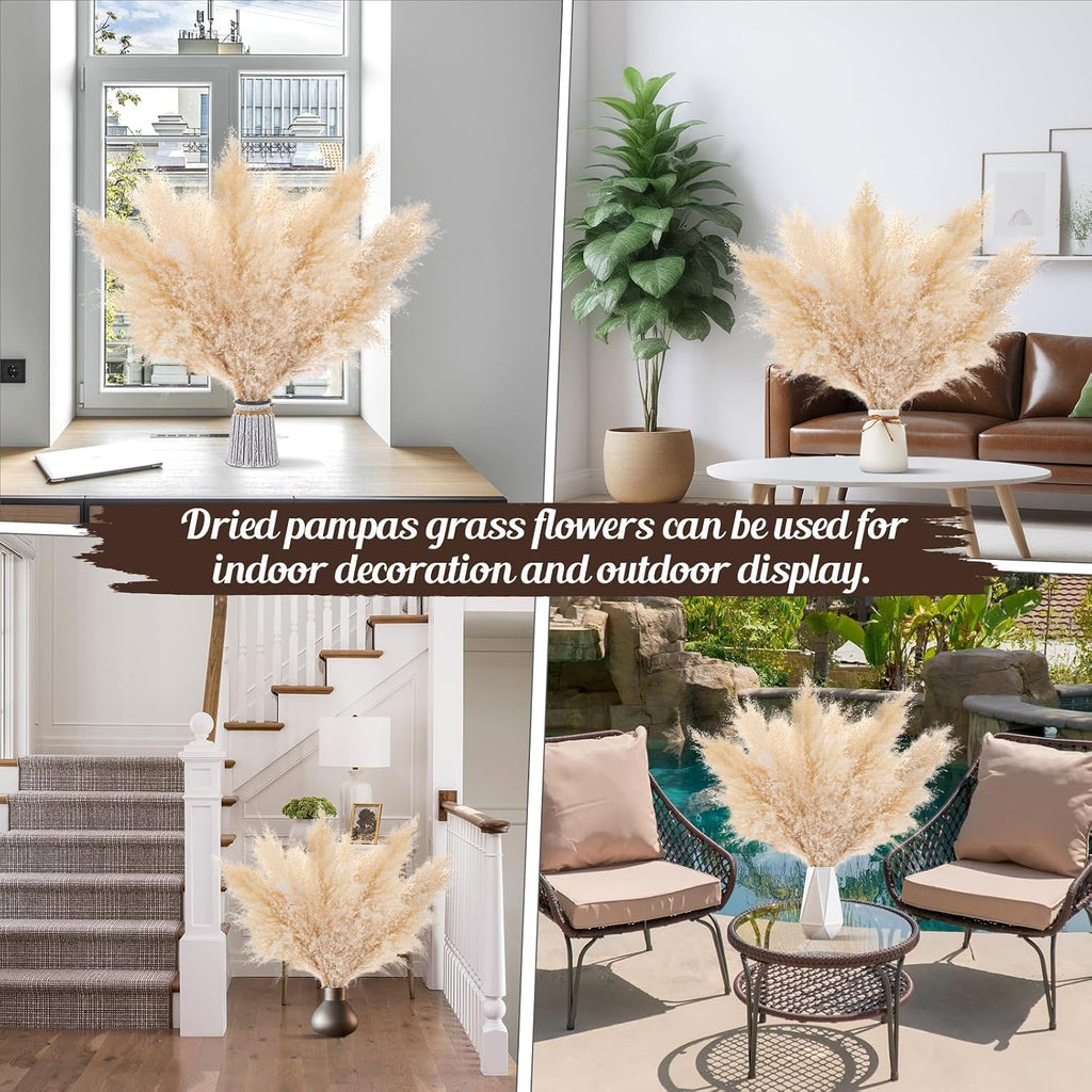 Pasuvsigt 12Pcs 17 Inch Dried Pampas Grass Fluffy Stem Home Wedding Decor