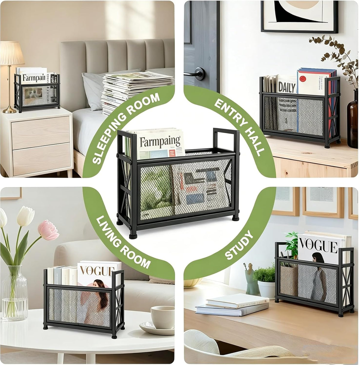 Large Magazine Rack Floor Stand, Metal Black Magazine Holder Floor