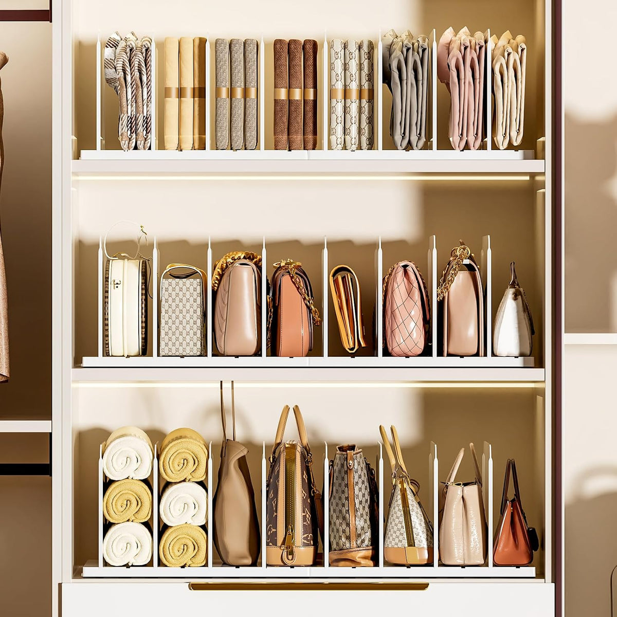 Stackable Purse Organizer for Closet Acrylic Shelf Divider, 2 Pack