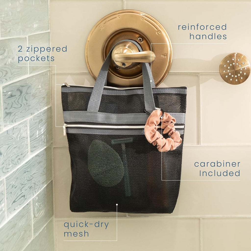 S&T INC. Mesh Shower Caddy, 10" x 10", Black and Grey