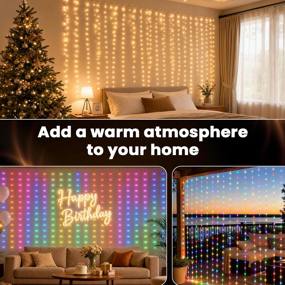 Twinkle Star 300 LED Dual Color Christmas String Curtain Lights, RGBW