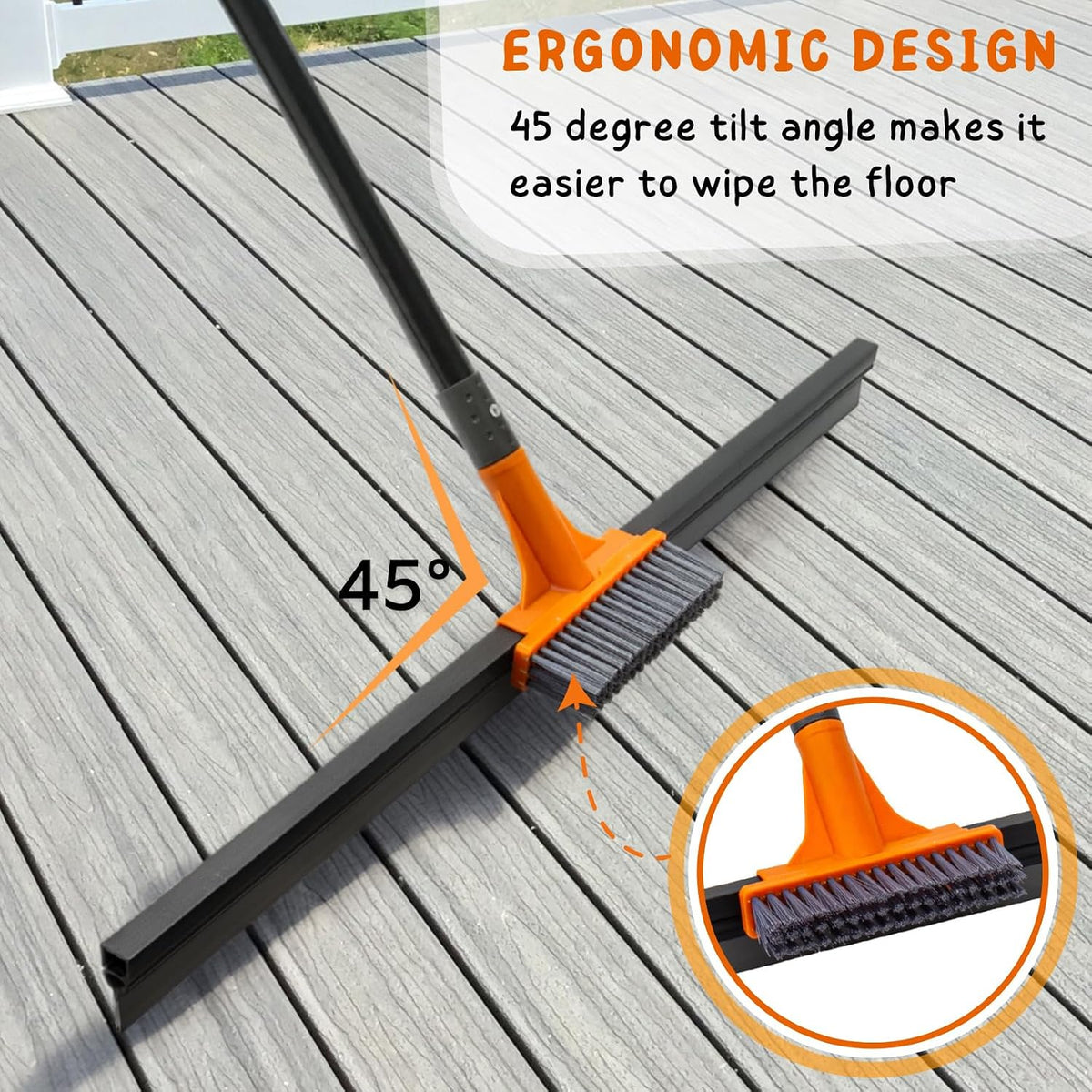 Floor Squeegee Broom, 56’’ Long Handle Water Wiper with Small Brush, 30'' Large Heavy Duty Household Squeegee for Concrete, Epoxy, Garage, Deck Cleaning