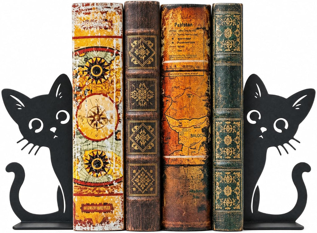 Cat Bookends, Metal Cat Design Book Holder Set of 2, Decorative Bookends for Bookshelf, Office Desk and Home Library
