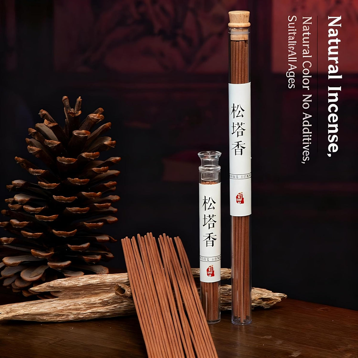 Natural Pine Cone Incense Sticks - 20g/Tube Handmade Aromatherapy Incense (20.5cm Length), Mild Scent for Relaxation, Yoga & Home Decor