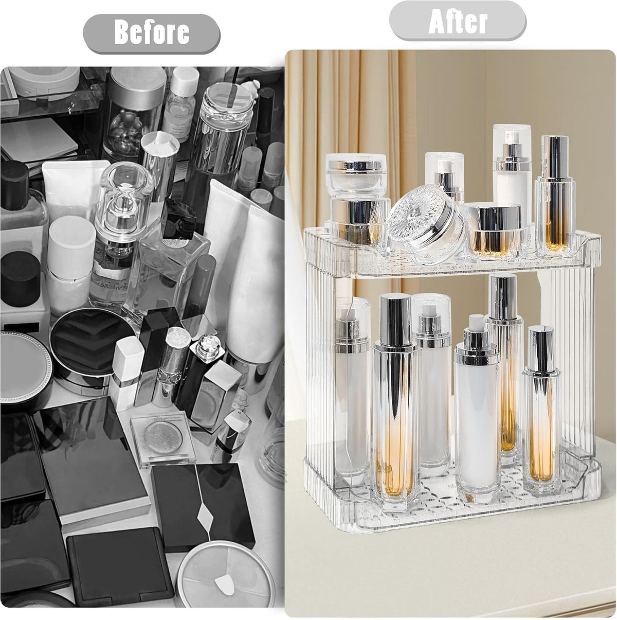 Bathroom Counter Organizer Cosmetics Skincare Organizers-2 Tier-Clear