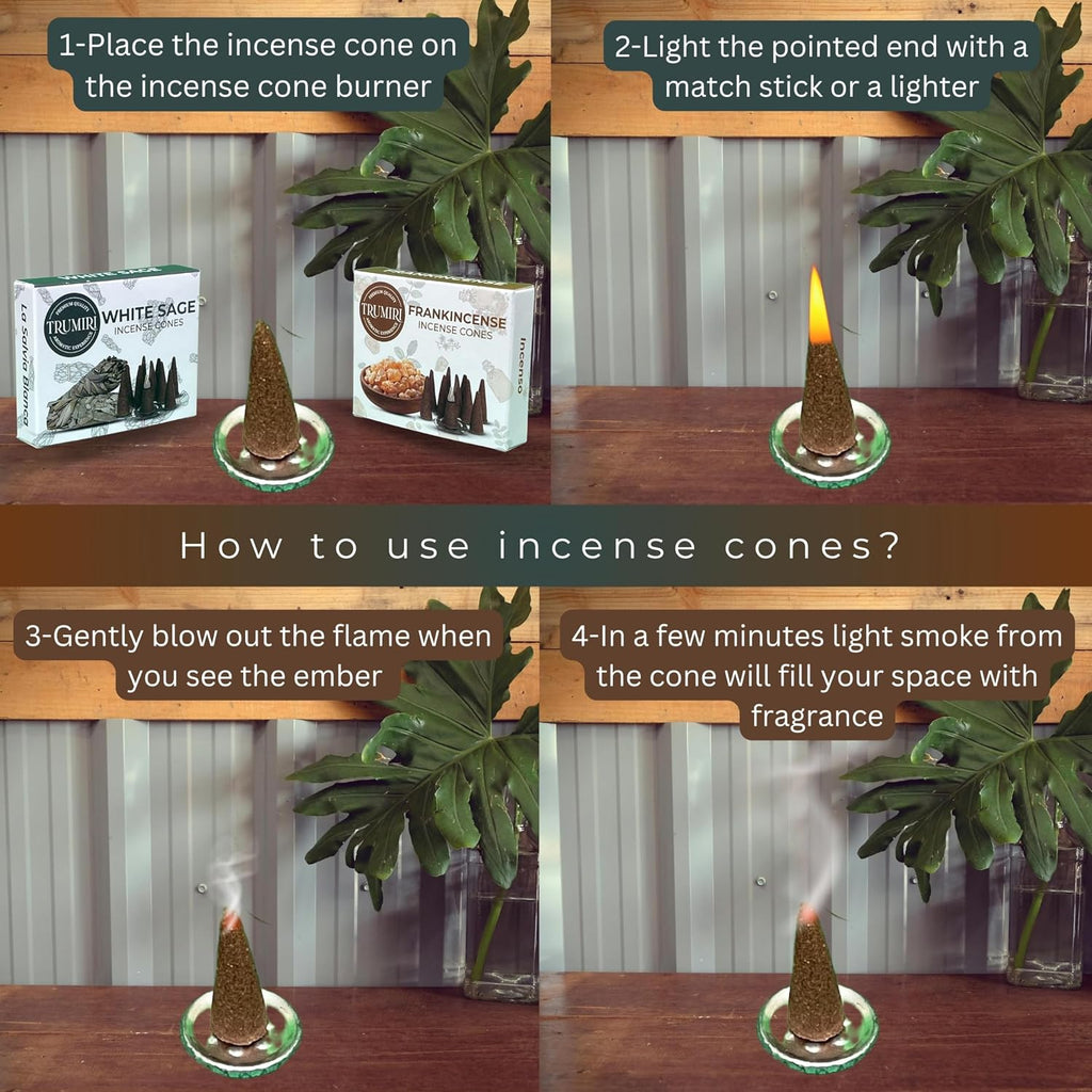 TRUMIRI Incense Cones - Combo Pack of 20 Cone Incense - 10 Frankincense + 10 White Sage