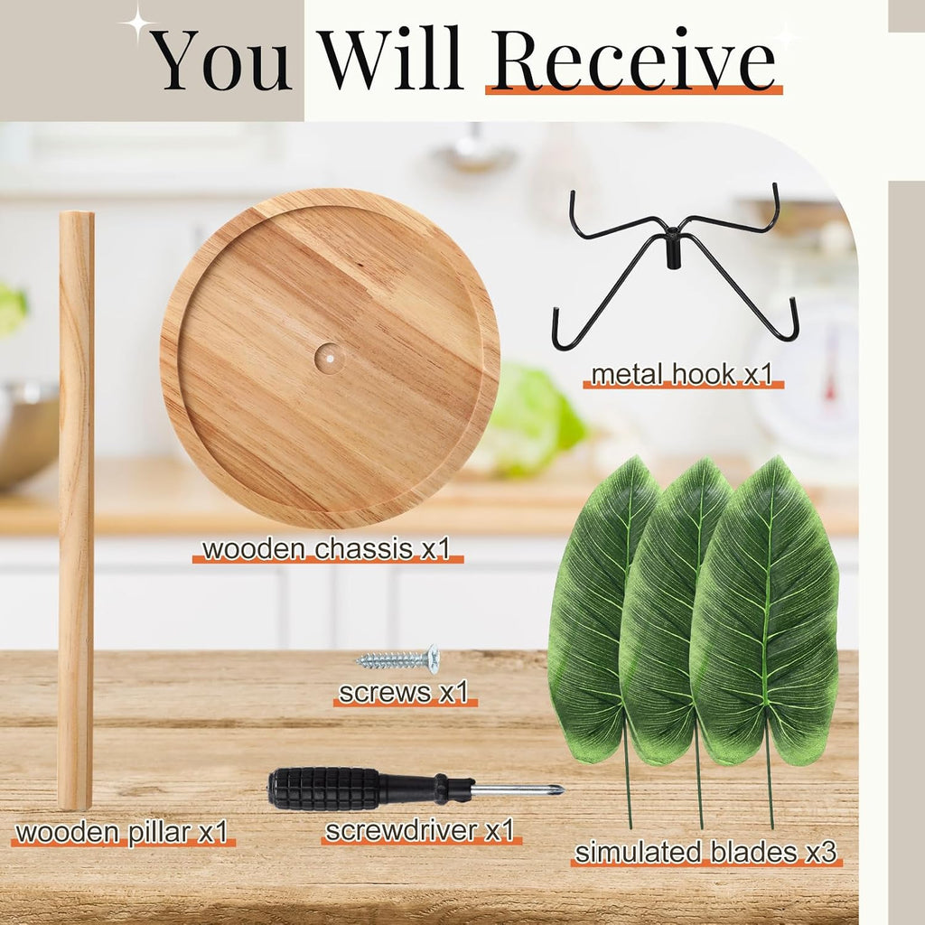 Chunful Banana Holder Banana Hanger Tree with 4 Metal Hooks Decorative Wooden Fruit Bowl Countertop Vegetable Storage Basket Stand, Vertical Storage Rack for Kitchen Dining Room