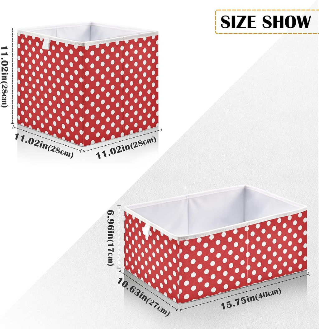 CaTaKu Red Polka Dot Cubes Storage Bins 11 inch Collapsible Fabric Storage Baskets Shelves Organizer Foldable Decorative Bedroom Storage Boxes for Organizing Home