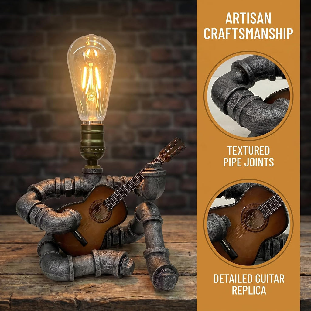 Music Guitar Table Lamp,Guitar Stuff,Cool Gifts for Music Lovers,Players for Men Gift,Steampunk lamp,Metallica (Coffee)