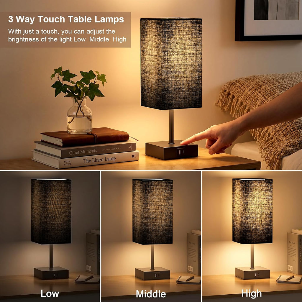 Bedside Lamp for Bedroom Touch Control Nightstand Lamp with USB C+A