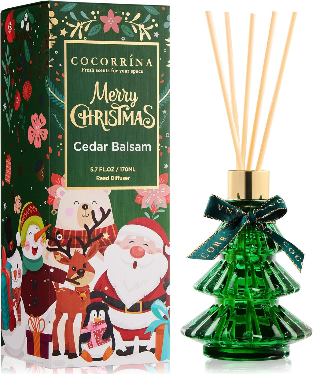 COCORRÍNA Christmas Tree Reed Diffuser, Cedar Balsam Scent, 5.07 fl oz