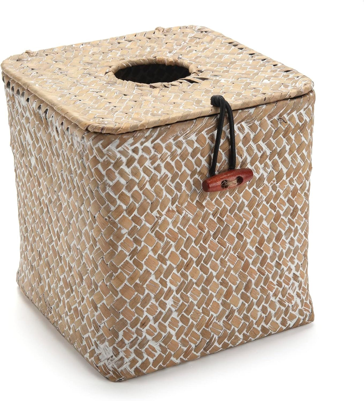 Tissue Box Cover Square, Seagrass Tissue Box Holder, Woven Facial Tissue Holder, Rattan Wicker Tissue Box, Decorative Tissue Cover for Dinner Table, Living Room, Bathroom, Bedroom, Office (Whitewash)