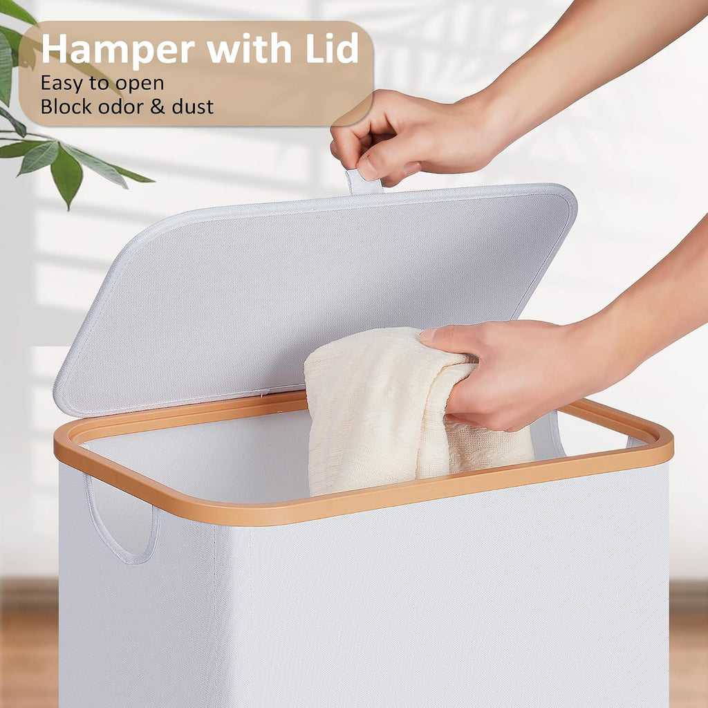 Vincona Slim Laundry Basket with Lid, Narrow Dirty Clothes Hampers for Laundry with Handle, Skinny Laundry Bin for Laundry Room, Dorm, Bedroom and Bathroom, 19.8 Gallon (75L) White