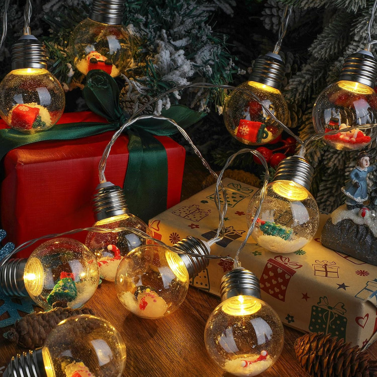Aurelema 1 Pc Christmas Bulb String Lights Snow Globe Lamp, Warm Light