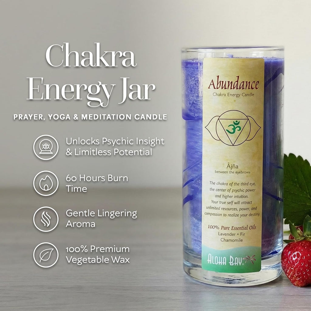 Premium Scented Candle Hand Made Chakra Energy Jar | 11 Oz Jar | Abundance, Ajna| Yoga, Prayer & Meditation Candle | Long Burn 60 Hours | Essential Oils of Lavender, Fir & Chamomile | Aloha Bay