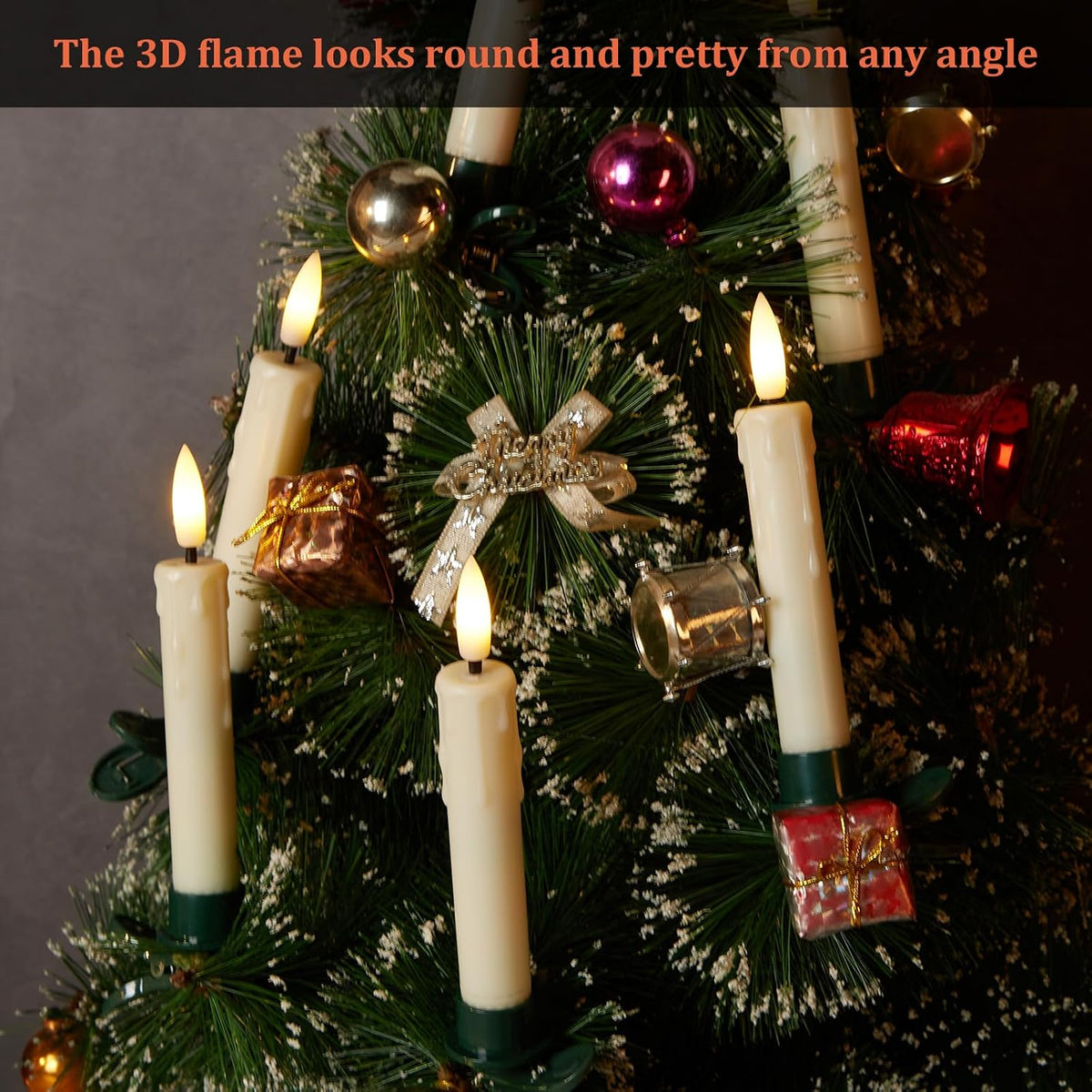 IMAGE 5.3in Flameless Taper Candles with Clip for Christmas Tree, 12Pcs