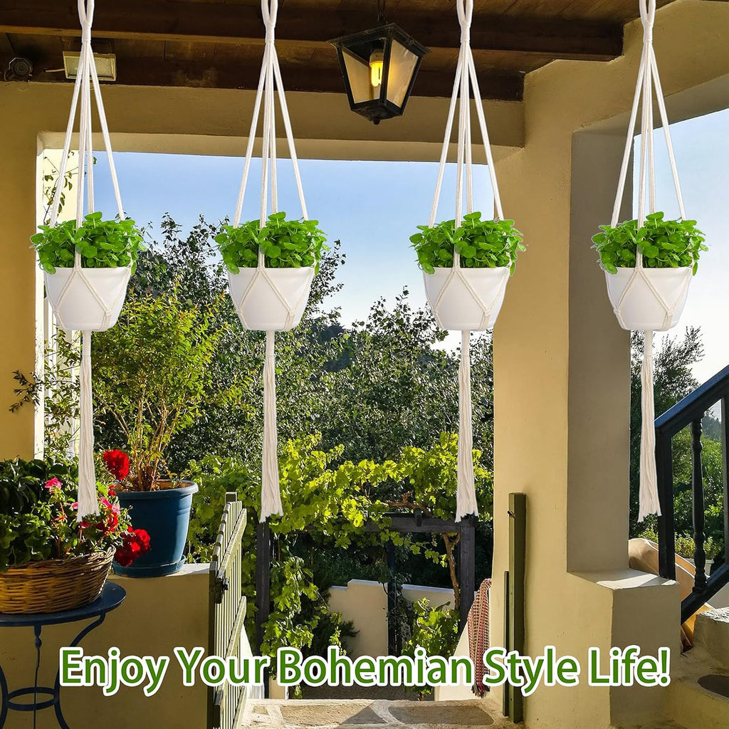4 Pack Macrame Plant Hangers Indoor Set Large Crochet Hanging Holder, Ivory