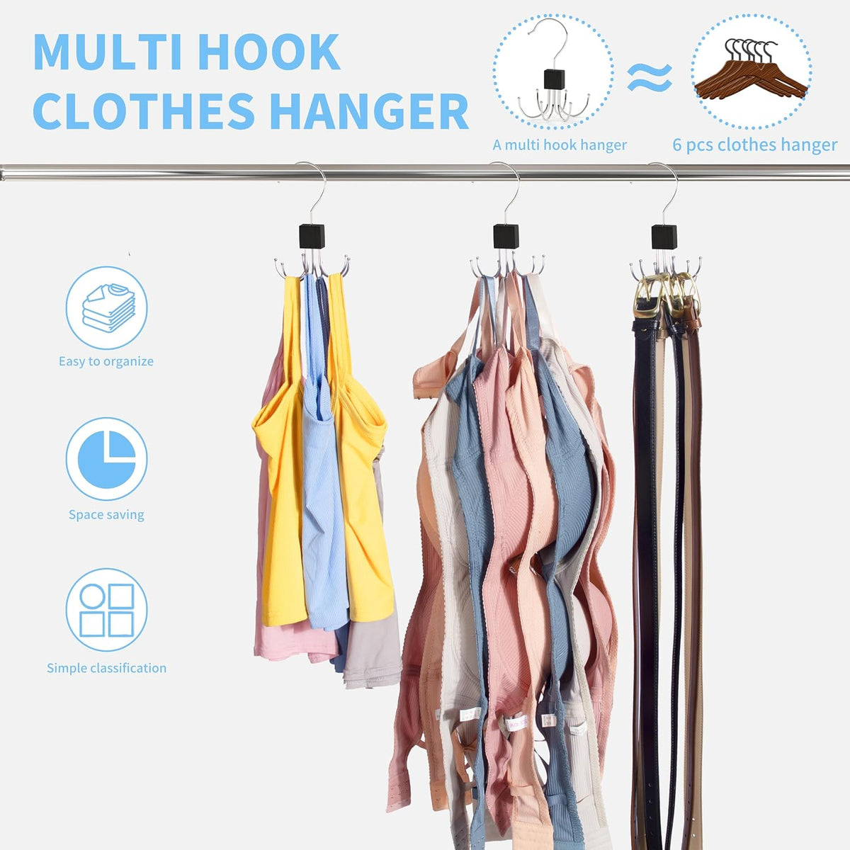 Tank Top Hanger,Rotatable Bra Hanger,Max 18 Storage Capacity Sports Bra Hangers,Space Saving Hangers for Dorm,Closet Organizers and Storage,Closet Organizer for Belt,Scarf, Purse,Black