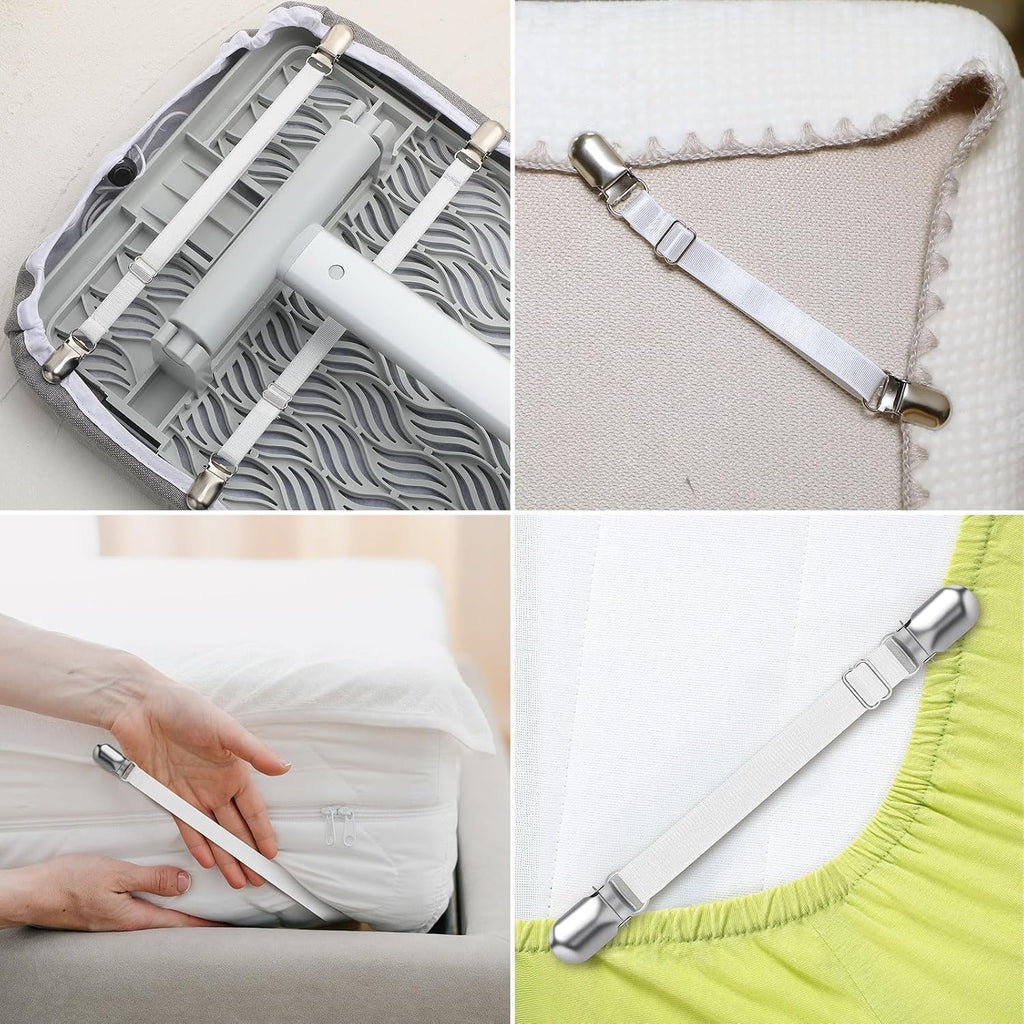 Boao 24 Pcs Bed Sheet Straps Heavy Duty Adjustable Elastic Fasteners Fitted Bed Holder Mattress Corner Sheet Fasteners Clips for Home Room Couch Supplies(White)