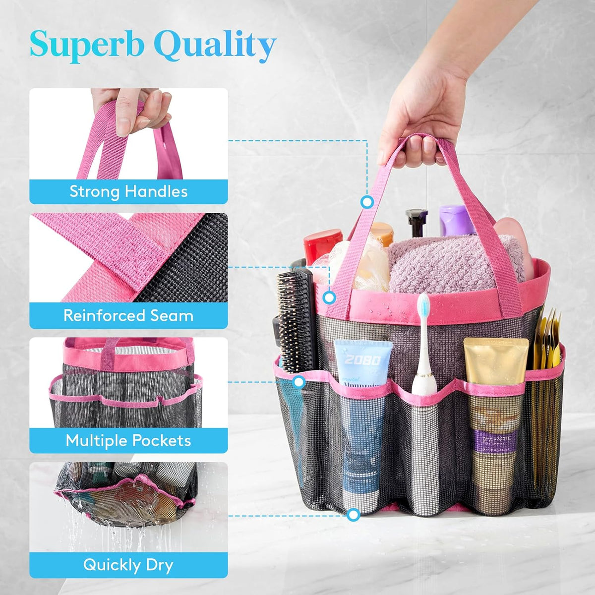 Lifewit Mesh Shower Caddy Portable, Dorm Room Essentials, 1 Pack, Pink