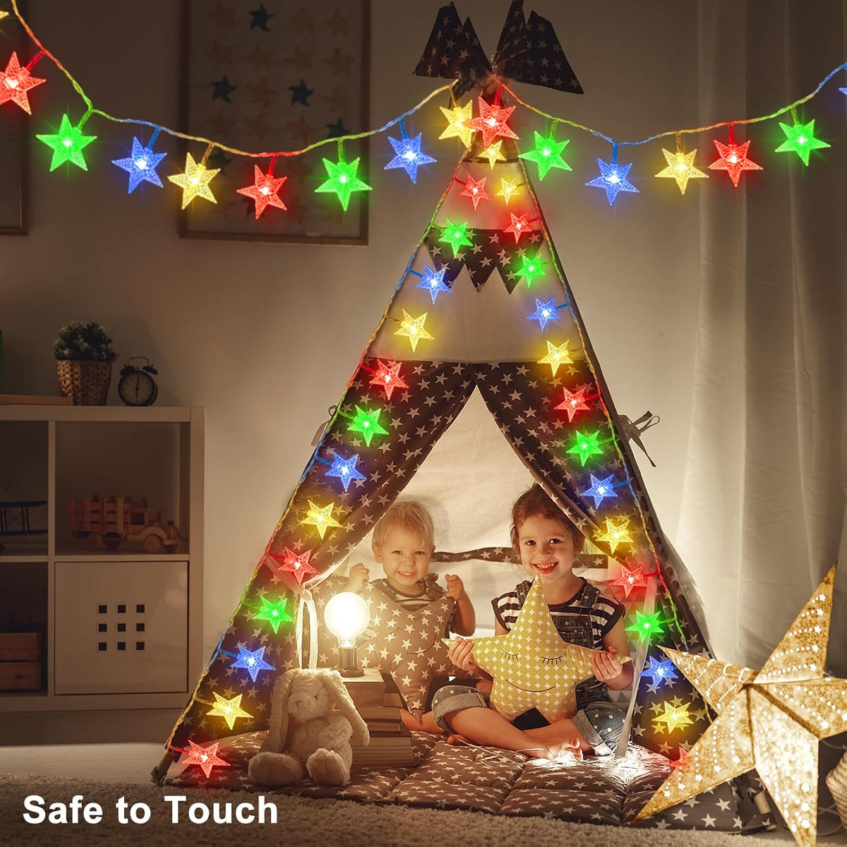 echosari 158IN Star String Lights Battery Operated Auto Timer Multicolor