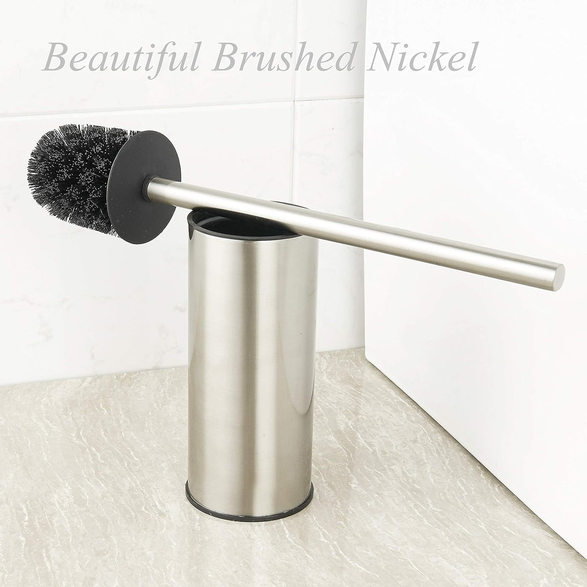 BGL Toilet Brush Holder Brushed Nickel, Stainless Steel 304 Brushed Nickel Round Freestanding Toilet Bowl Brush and Holder for Bathroom