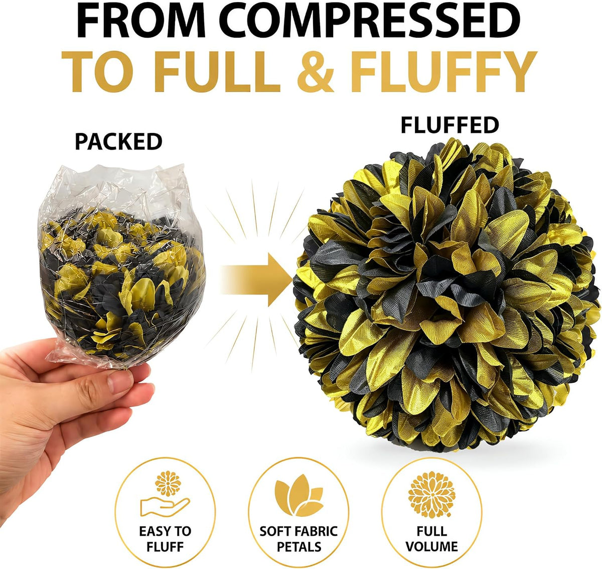 3Pcs Black and Gold Homecoming Mum Flowers, 6.5 Inch Artificial Mum Flowers