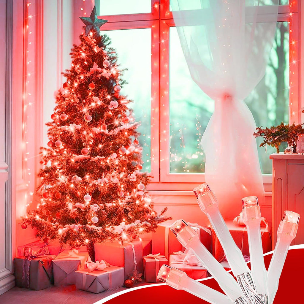400FT Red LED Fairy Lights, Christmas String Lights with Remote, 8 Lighting Modes, Waterproof Plug-in Lights for Valentine, Halloween, Fireplace, Banister, Restaurant, Bar, Shop Display