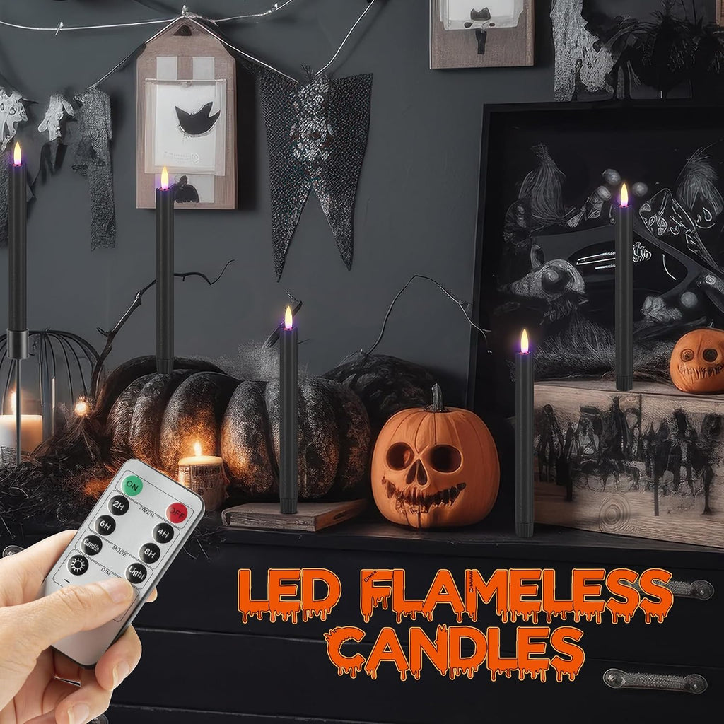 Black Flameless Taper Candles, Halloween Battery Operated Candles Remote