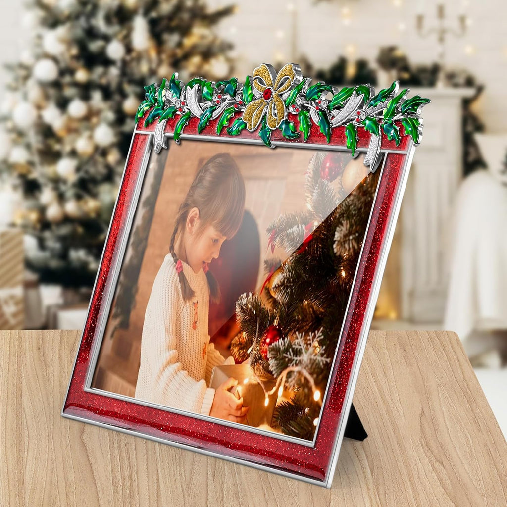 Picture Frame 5x7 Christmas Decorations Metal Photo Display Photo Frames with High Definition Glass Front Gift Ideas Tabletop Home Decorative (Red)