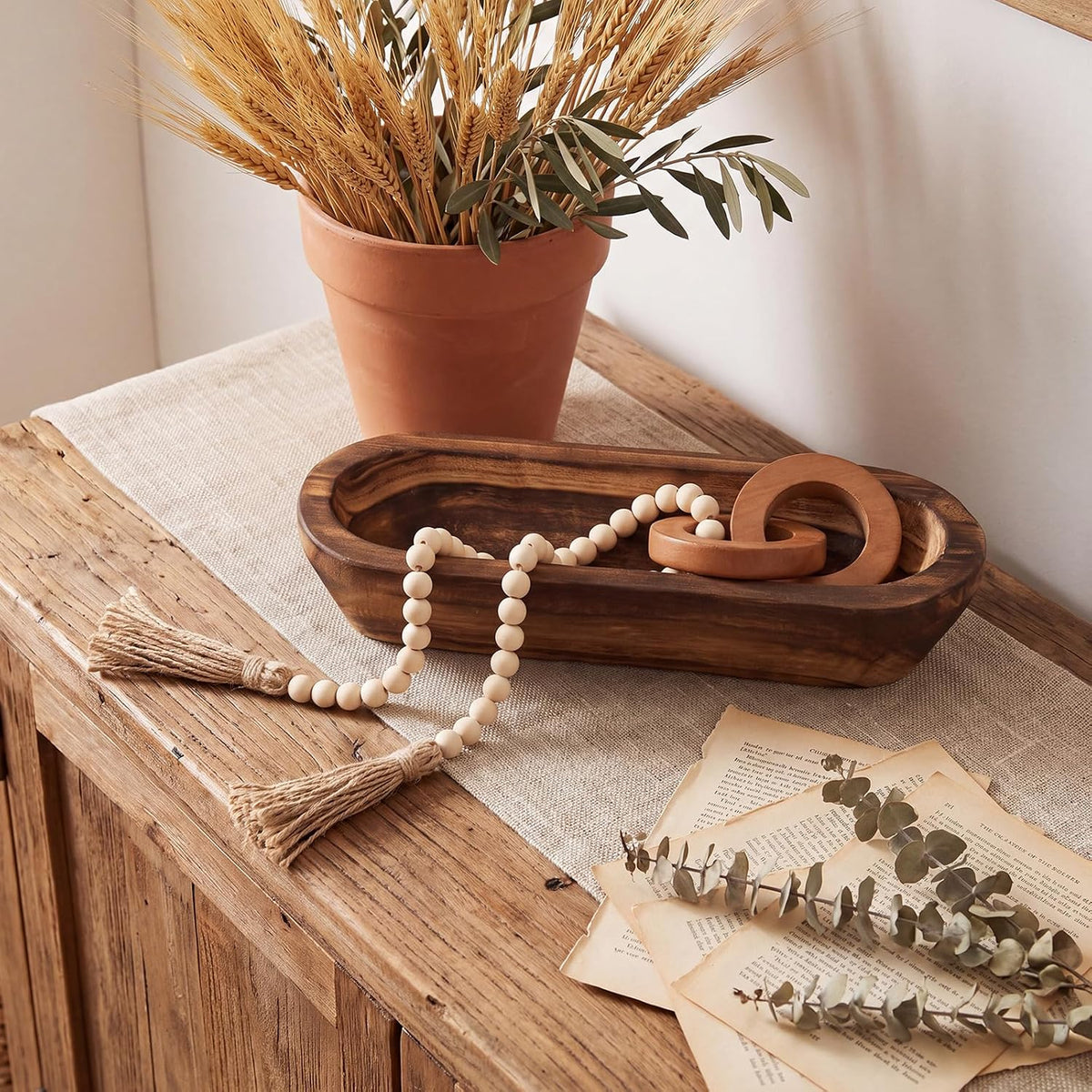 16.5" Wooden Dough Bowls for Decor Farmhouse Centerpiece Table Decoration