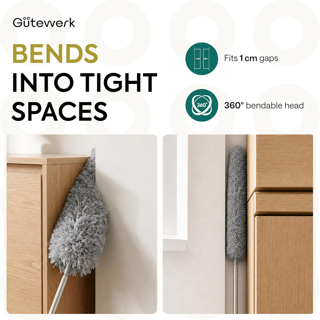 Gütewerk Extendable Microfiber Duster, 360° Bendable Head, 55 Inch Grey