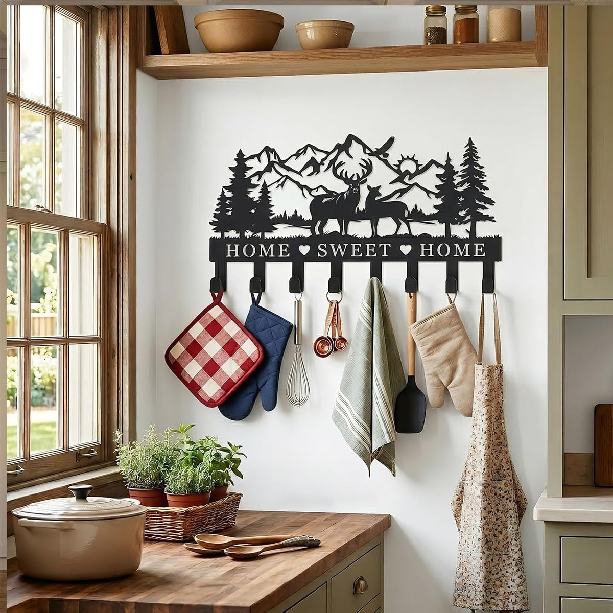 Deer Metal Key Holder for Wall, 14.5" X 9.2", Key Hooks for Wall Organizer, Key Rack, Forest Theme Coat Hat Towel Hooks, Ideal for Living Roo