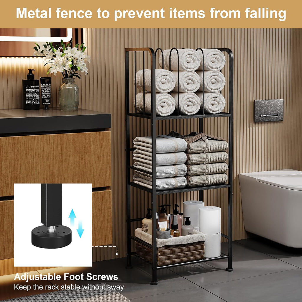 3-Tier Freestanding Towel Racks for Bathroom, Black Towel Rack Stand