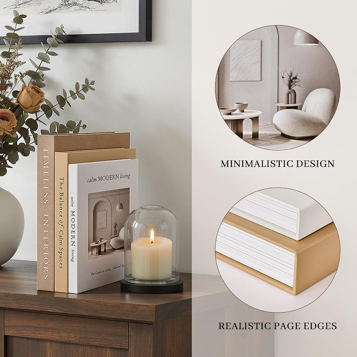 JARLINK Decorative Books, Set of 3 Fake Book Storage Boxes, Oatmeal