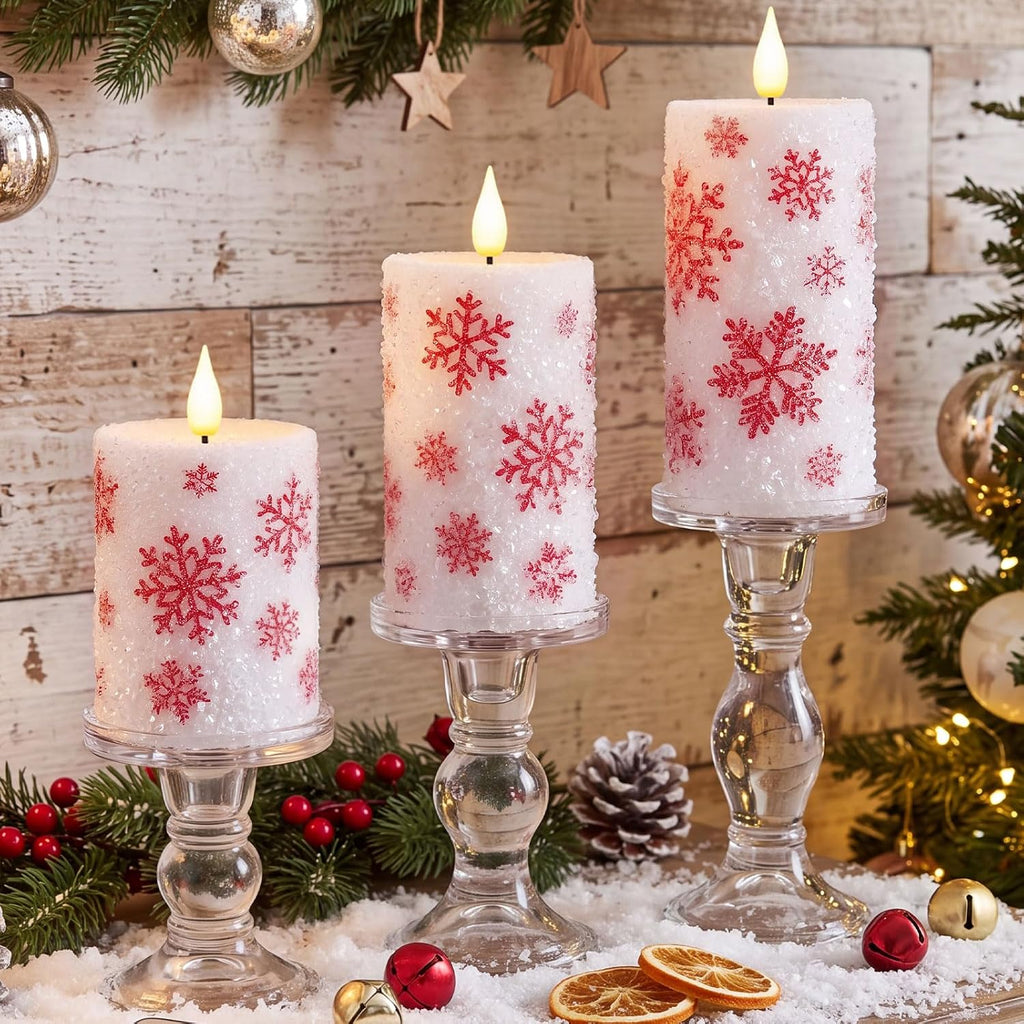 Retisee 3 Pcs Christmas Snowflake Flameless Candles 4" 5" 6"