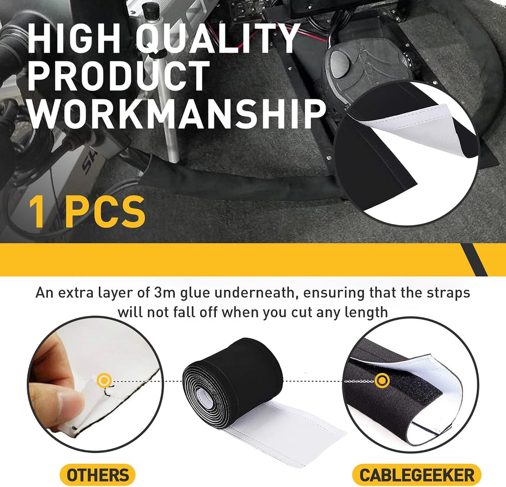 Neoprene Cable Sleeve - 60" for Trolling Motor Wire Protection & Management, Black & White