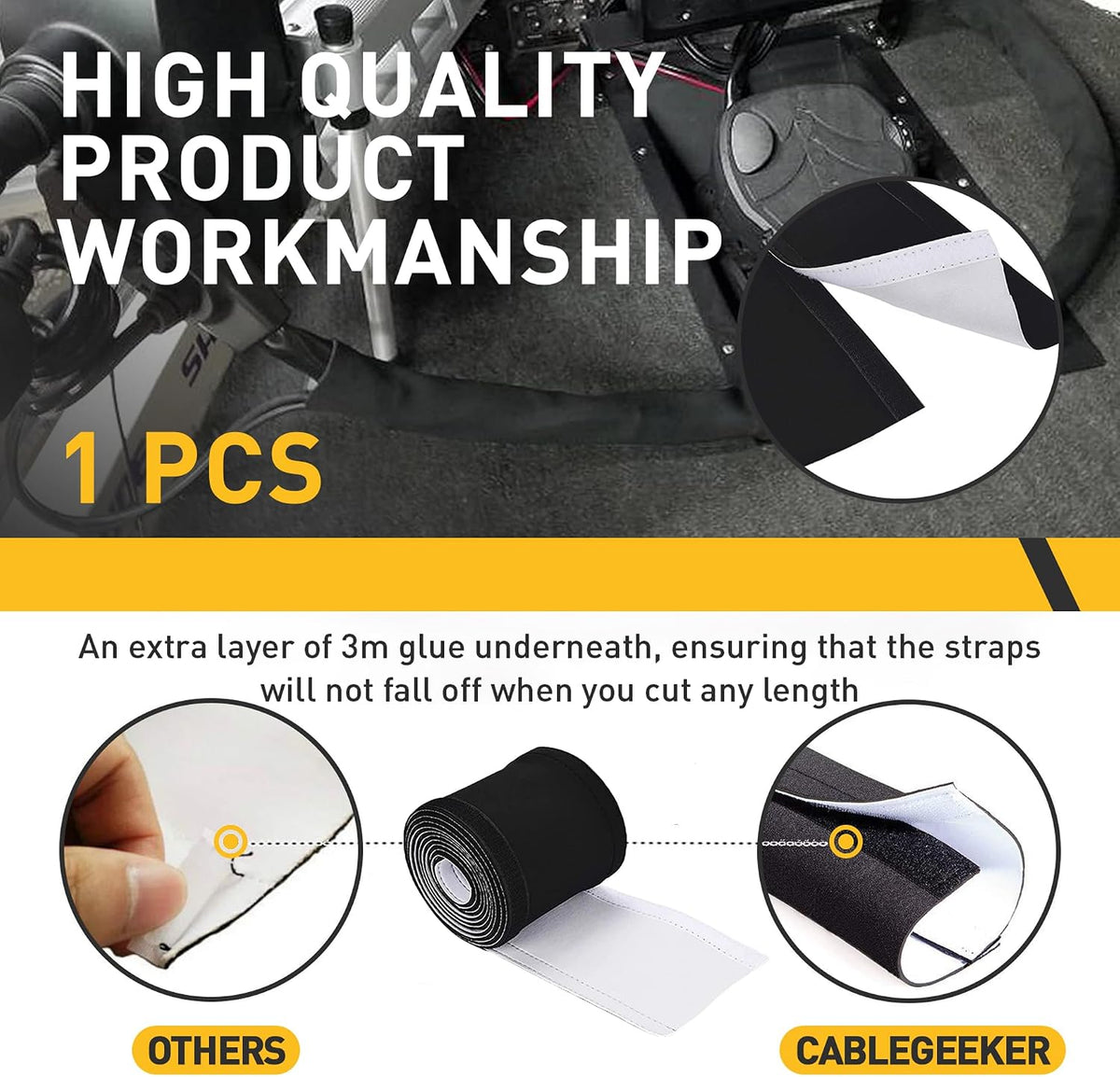 Neoprene Cable Sleeve - 60" for Trolling Motor Wire Protection & Management, Black & White